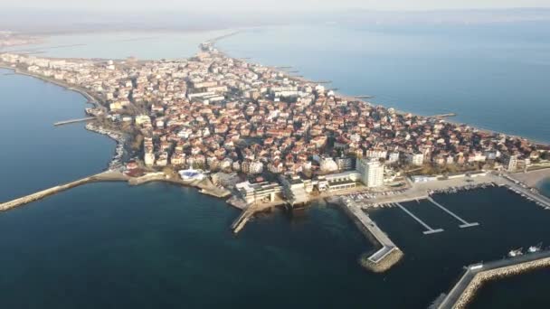 Amazing Aerial Sunrise View Town Pomorie Burgas Region Βουλγαρία — Αρχείο Βίντεο