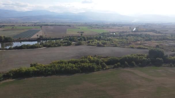 Aerial View Maritsa River Village Orizari Plovdiv Region Bulgaria — Stock Video