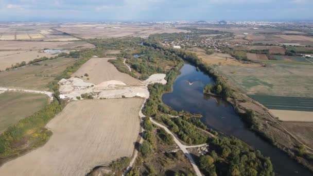 Vista Aérea Del Río Maritsa Cerca Del Pueblo Orizari Región — Vídeos de Stock