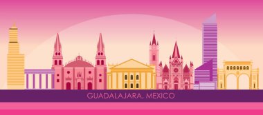 Guadalajara, Meksika 'nın Sunset Skyline panoraması - vektör illüstrasyonu