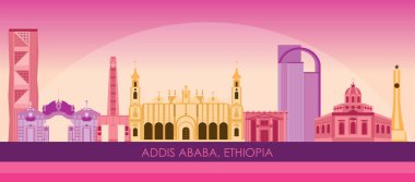 Etiyopya 'nın Addis Ababa şehrinin günbatımı Skyline panoraması - vektör illüstrasyonu