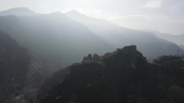 Aerial view of Church of the Holy Mother of God at ruins of Medieval Asen Fortress, Asenovgrad, Plovdiv Region, Bulgaria