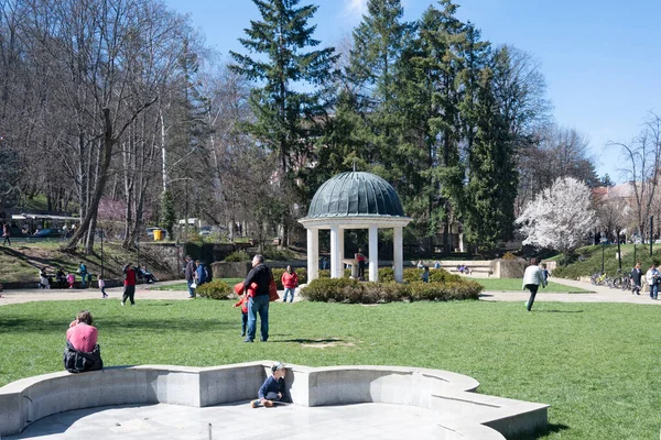 stock image BANKYA, BULGARIA - MARCH 19, 2023: Panorama of center of town of Bankya, Sofia city Region, Bulgaria