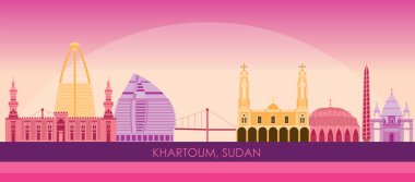 Sudan, Hartum şehrinin Sunset Skyline panoraması - vektör illüstrasyonu