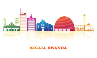 Kigali, Ruanda şehrinin renkli Skyline panoraması - vektör illüstrasyonu