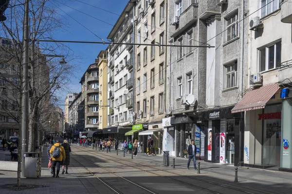 Sofia Bulgaria Marzo 2023 Vista Panorámica Calle Graf Ignatiev Ciudad — Foto de Stock
