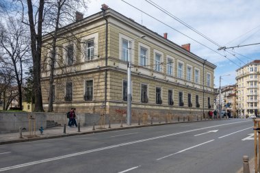 SOFYA, BULGARIA - 31 Mart 2023: Bulgaristan 'ın Sofya kentindeki Rakovski caddesinin panoramik manzarası