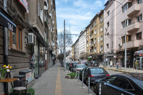 Sofia Bulgarien Mars 2023 Panoramautsikt Över Rakovski Gata Staden Sofia — Stockfoto