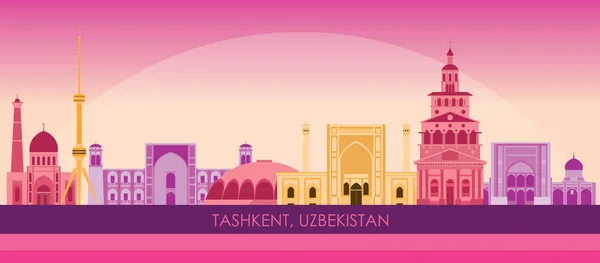 Sunset Skyline Panorama Kota Tashkent Uzbekistan Vektor Ilustrasi - Stok Vektor