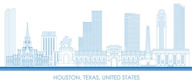 Houston, Teksas, ABD 'nin Skyline ana hatları - vektör illüstrasyonu