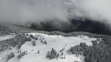Amazing Aerial winter view of Rila mountain near Belmeken Dam, Bulgaria