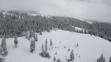 Amazing Aerial winter view of Rila mountain near Belmeken Dam, Bulgaria