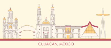Meksika 'nın Culiacan şehrinin Skyline karikatürü - vektör illüstrasyonu