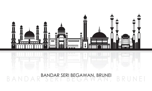 Silhouette Skyline Panorama Ciudad Bandar Seri Begawan Brunei Ilustración Vectorial — Vector de stock