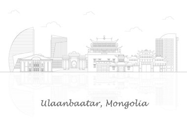 Moğolistan 'ın Ulaanbaatar şehrinin Skyline panoraması - vektör illüstrasyonu