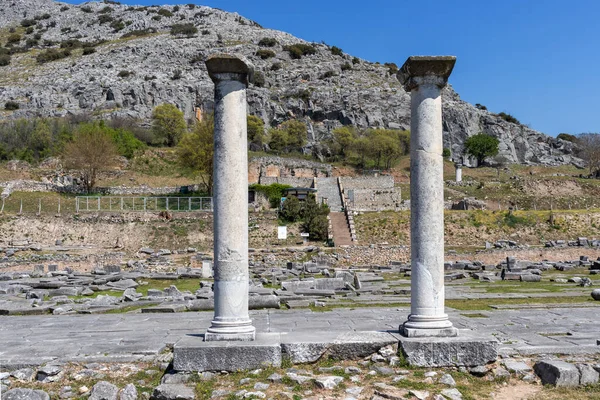 Αρχαία Ερείπια Στην Αρχαιολογική Περιοχή Των Φιλίππων Της Ανατολικής Μακεδονίας — Φωτογραφία Αρχείου