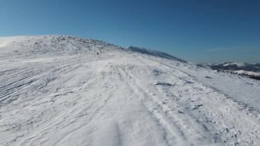 Amazing Aerial winter view of Balkan Mountains around Beklemeto pass, Bulgaria