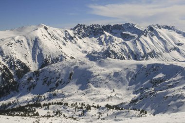 Bulgaristan 'ın Todorka tepesinden Pirin Dağı' nın muhteşem kış manzarası