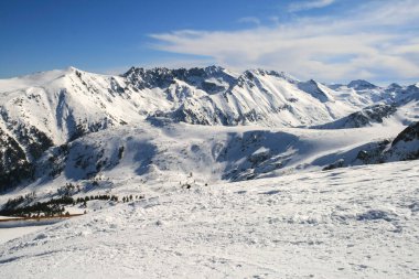 Bulgaristan 'ın Todorka tepesinden Pirin Dağı' nın muhteşem kış manzarası