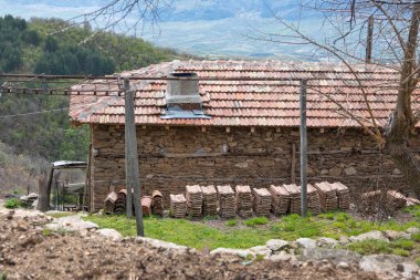 Bulgaristan 'ın Blagoevgrad Bölgesi, Ograzhden Dağı' ndaki Dolene Köyü Panoraması