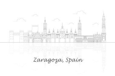 Zaragoza 'nın Skyline panoraması, Aragon, İspanya - vektör illüstrasyonu