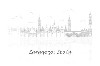 Zaragoza 'nın Skyline panoraması, Aragon, İspanya - vektör illüstrasyonu