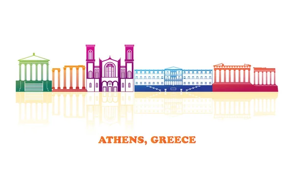 アテネ ギリシャの都市のカラフルなスカイラインのパノラマ ベクトル図 — ストックベクタ