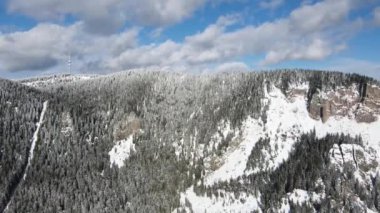 Bulgaristan 'ın Pamporovo tatil beldesi Smolyan Bölgesi etrafındaki Rodop Dağlarının kış manzarası