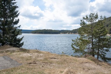 Golyam Beglik Reservoir, Pazardzhik Region, Bulgaristan 'ın bahar manzarası