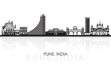 Hindistan 'ın Pune kentinin siluet Skyline panoraması - vektör illüstrasyonu
