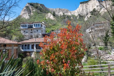 MELNIK, BULGARIA - 13 Nisan 2023: Bulgaristan 'ın Blagoevgrad bölgesindeki Melnik kasabasındaki tipik sokak ve eski evler