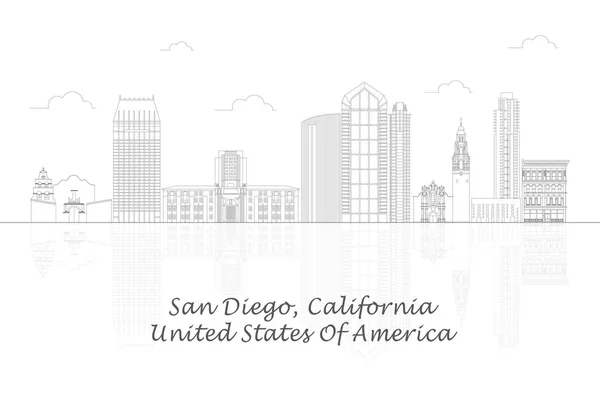 Περίγραμμα Πανόραμα Skyline Του Σαν Ντιέγκο Καλιφόρνια Ηνωμένες Πολιτείες Εικονογράφηση — Διανυσματικό Αρχείο