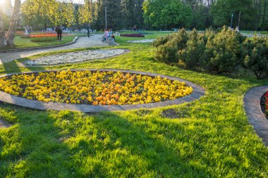 SOFYA, BULGARIA - 30 Nisan 2023: Bulgaristan 'ın Sofya kentindeki South Park' ın şaşırtıcı Sunset Manzarası