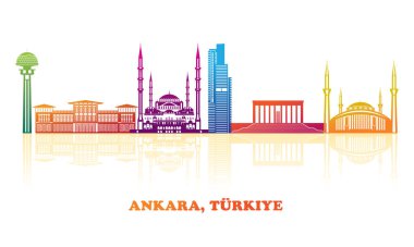 Ankara, Türkiye 'nin renkli Skyline panoraması - vektör illüstrasyonu