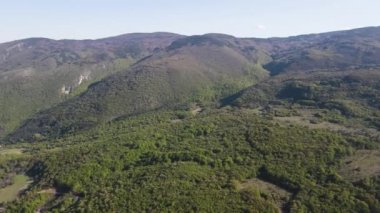 Bulgaristan 'ın Filibe Bölgesi' nin Kuklen kenti yakınlarındaki Rodopes Dağı 'nın havadan yaz manzarası