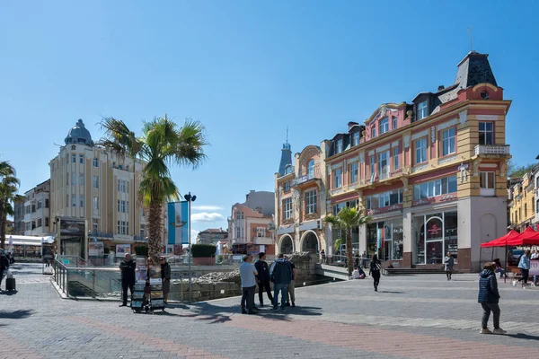 stock image PLOVDIV, BULGARIA - APRIL 28, 2023: Panorama of central pedestrian streets of city of Plovdiv, Bulgaria