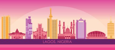Lagos, Nijerya 'nın Sunset Skyline panoraması - vektör illüstrasyonu