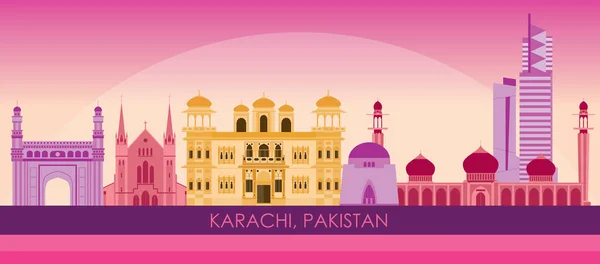 Sunset Skyline Panorama Ciudad Karachi Pakistán Ilustración Vectorial — Vector de stock