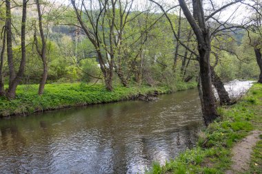 Bulgaristan 'ın başkenti Sofya' nın Pancharevo Gölü yakınlarındaki Iskar Nehri 'nin Bahar Manzarası