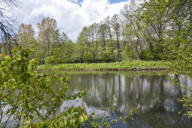 Bulgaristan 'ın başkenti Sofya' nın Pancharevo Gölü yakınlarındaki Iskar Nehri 'nin Bahar Manzarası