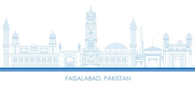 Pakistan, Faisalabad şehrinin Skyline panoraması - vektör illüstrasyonu