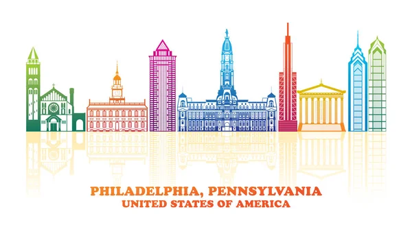 Panorama Del Horizonte Colorido Filadelfia Pensilvania Estados Unidos Ilustración Vectorial — Archivo Imágenes Vectoriales