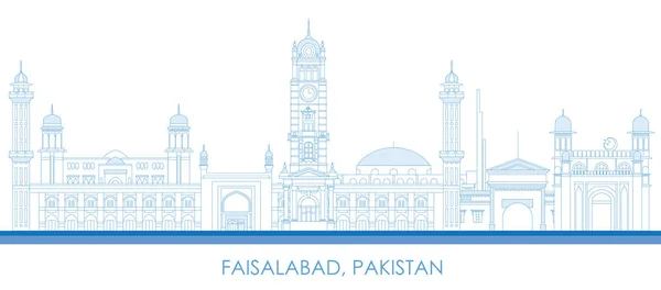 Garis Besar Panorama Skyline Kota Faisalabad Pakistan Gambar Vektor - Stok Vektor