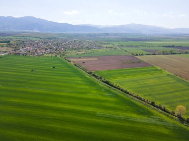 Bulgaristan 'ın Filibe Bölgesi' nin Asenovgrad kenti yakınlarındaki Yukarı Trakya Ovası 'nın hava manzarası