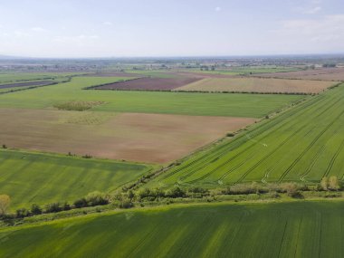 Bulgaristan 'ın Filibe Bölgesi' nin Asenovgrad kenti yakınlarındaki Yukarı Trakya Ovası 'nın hava manzarası