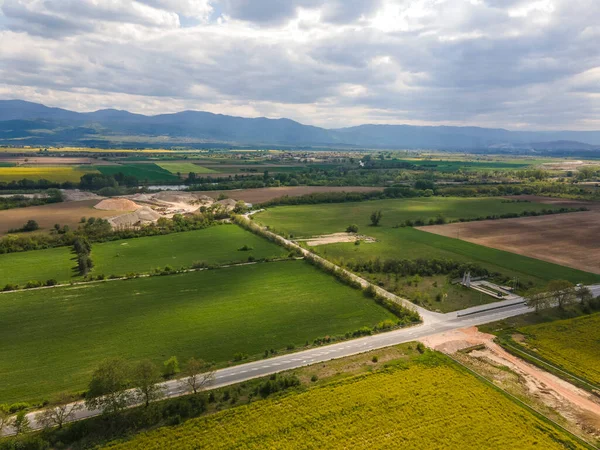 Vista Aérea Del Campo Colza Blooming Cerca Aldea Kostievo Región — Foto de Stock