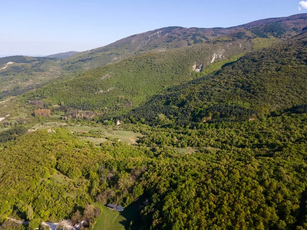 stock image Aerial spring view of Rhodopes Mountain near town of Kuklen, Plovdiv Region, Bulgaria