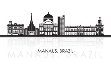 Brezilya, Manaus şehrinin siluet Skyline panoraması - vektör illüstrasyonu