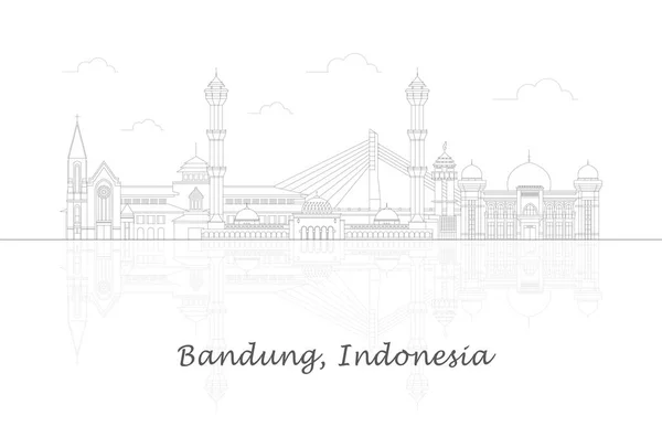 Garis Besar Panorama Skyline Kota Bandung Indonesia Ilustrasi Vektor - Stok Vektor