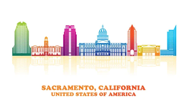 Sacramento California Abd Nin Renkli Skyline Panoraması Vektör Illüstrasyonu — Stok Vektör